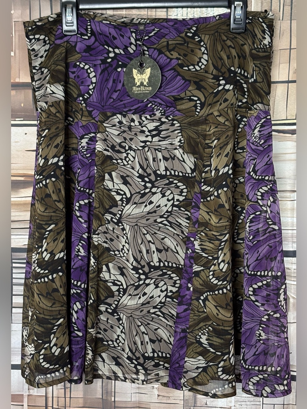 Alice Bizous NWT Johanna Butterfly Print Chiffon Skirt EU 42 US 10 Large